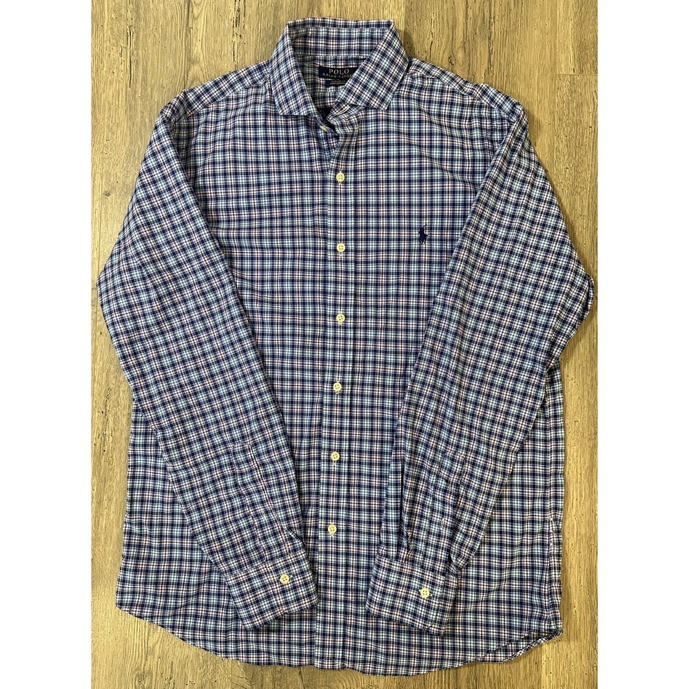 Mens Ralph Lauren Checkered Classic Fit Performance Button Up Longsleeve Shirt M